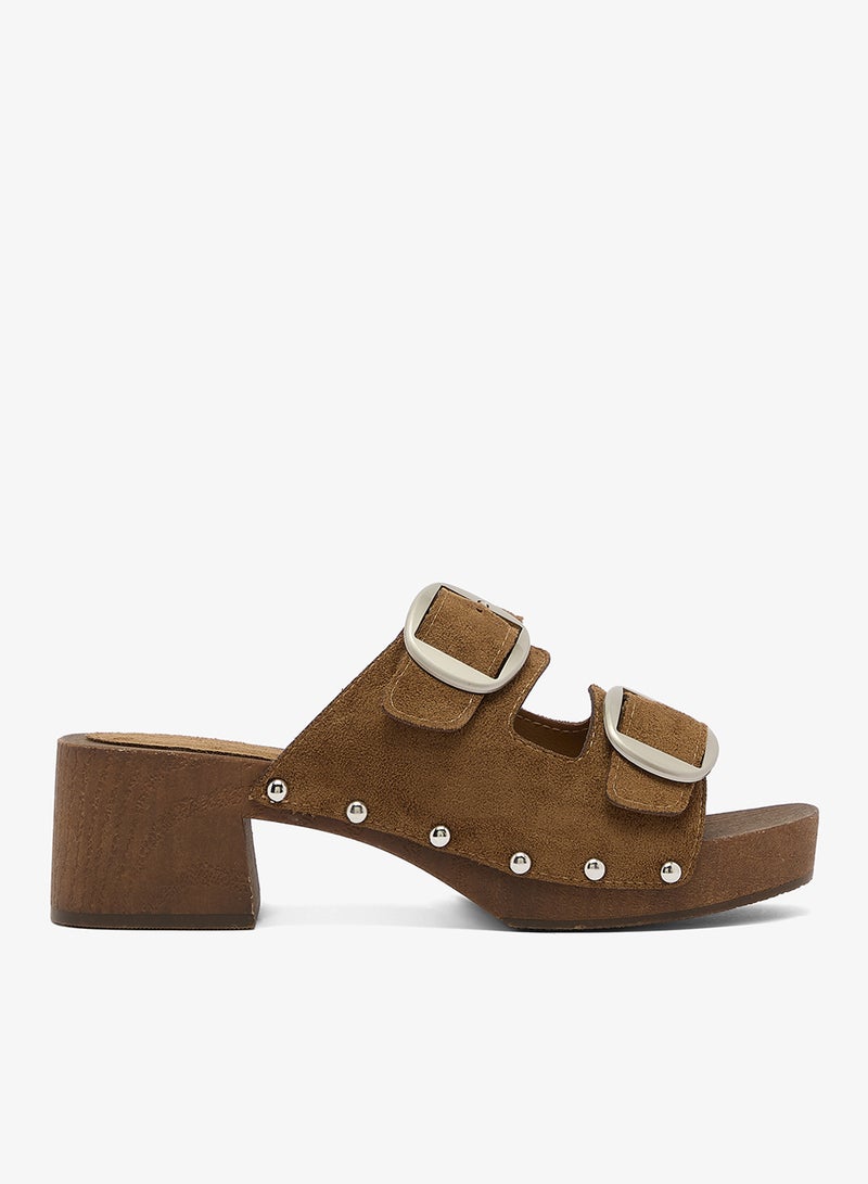 GLAMOROUS Tan Suedette Clogs - Image 1
