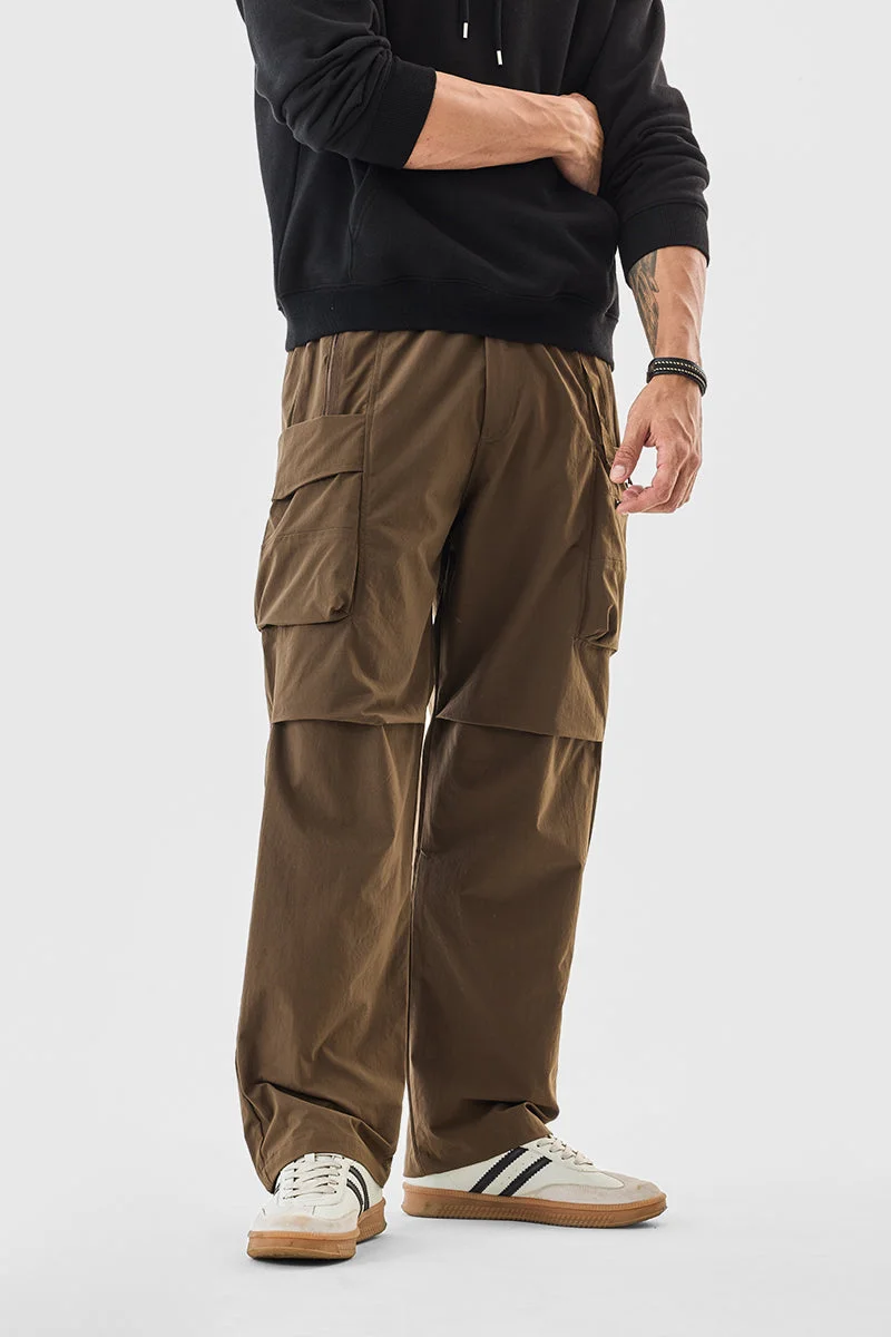 SNITCH Brown Solid Regular Fit Streetwear Cargo