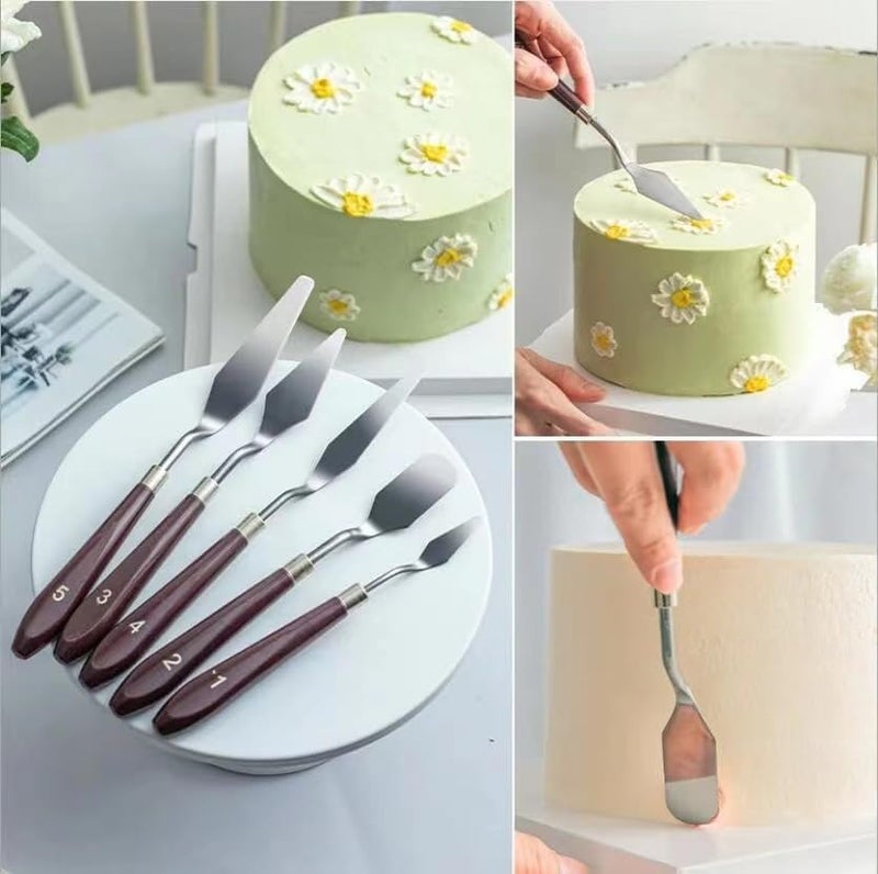 MDLJG Cake Cream Spatula 5 Pieces, Stainless Steel Cake Apatula with Frosting Icing decorating Knife Art Painting Baking Pastry Tool Palette Knife for Cake Fondant Chocolate (5 Pcs) - Image 5