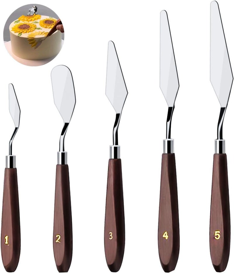 MDLJG Cake Cream Spatula 5 Pieces, Stainless Steel Cake Apatula with Frosting Icing decorating Knife Art Painting Baking Pastry Tool Palette Knife for Cake Fondant Chocolate (5 Pcs) - Image 1