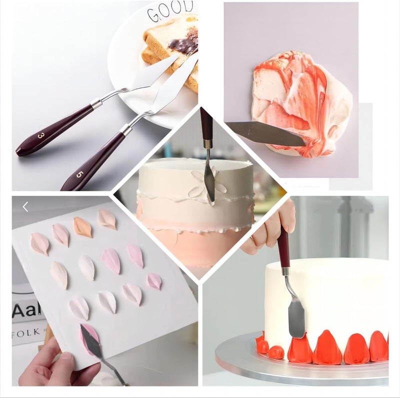 MDLJG Cake Cream Spatula 5 Pieces, Stainless Steel Cake Apatula with Frosting Icing decorating Knife Art Painting Baking Pastry Tool Palette Knife for Cake Fondant Chocolate (5 Pcs) - Image 3