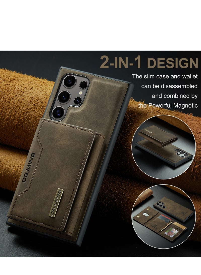 Samsung Galaxy S24  Ultra 2 in 1 Clutch Wallet, Vintage Slim Leather Case Magnetic Detachable Tri-Fold Wallet,  Leather Case with Card Holder Pocket Slim Case  - Image 3