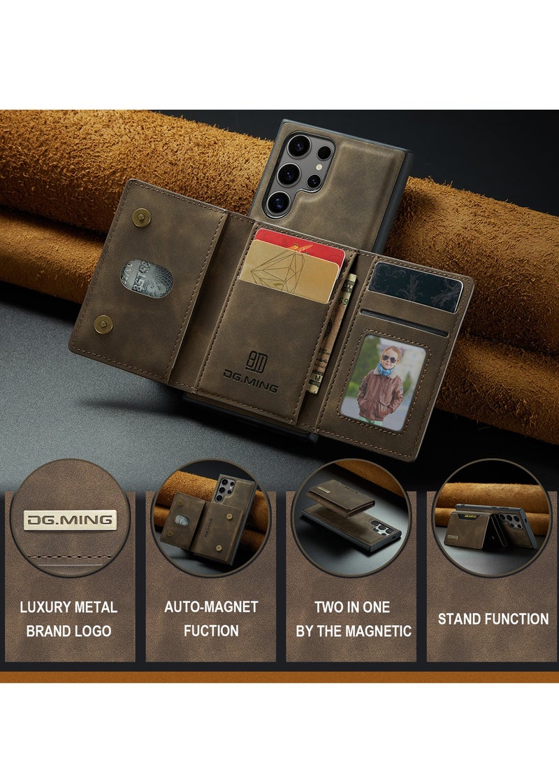 Samsung Galaxy S24  Ultra 2 in 1 Clutch Wallet, Vintage Slim Leather Case Magnetic Detachable Tri-Fold Wallet,  Leather Case with Card Holder Pocket Slim Case  - Image 4
