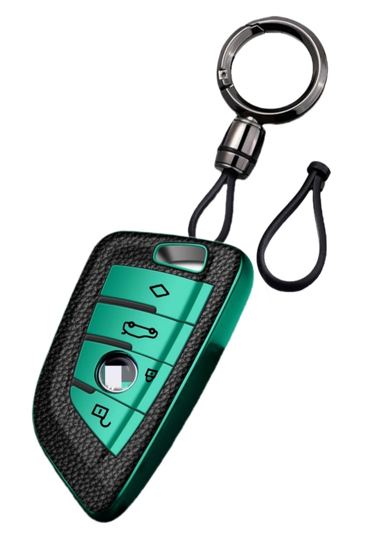OUYoo - OUYoo Key Fob Cover Case, Keychain, Metal Shell Cover Compatible for BMW 2 3 5 7 Series X1 X2 X3 X5 X6 X7 X5m Z4 M3 M5 M6 G05 G20 G30 G31 G80 F10 F15 Series Premium TPU all-inclusive key case with key chain.（Green） - Image 1
