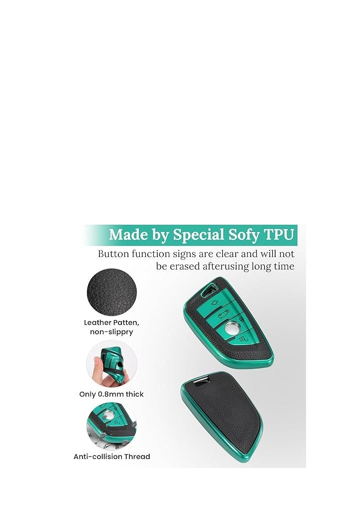 OUYoo OUYoo Key Fob Cover Case, Keychain, Metal Shell Cover Compatible for BMW 2 3 5 7 Series X1 X2 X3 X5 X6 X7 X5m Z4 M3 M5 M6 G05 G20 G30 G31 G80 F10 F15 Series Premium TPU all-inclusive key case with key chain.（Green） - Image 3
