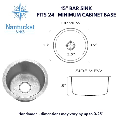 Nantucket Sinks RS15SSMF 15Inch Hand Hammered Round Stainless Steel Bar Sink Satin Matte Finish - Image 3