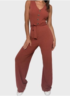Ribbed Belted Jumpsuit