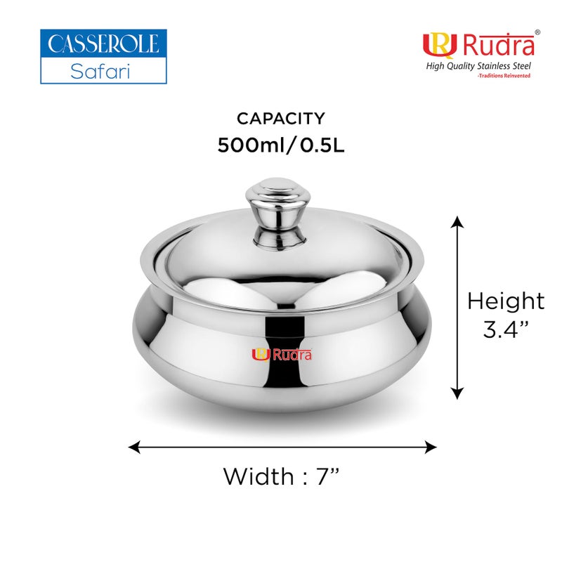 RUDRA Safari Double Walled Stainless Steel Casserole, | PU Insulated | Hot & Cold | Hygiene | Odourless|Easy to Carry| (0.5 Litre) - Image 2