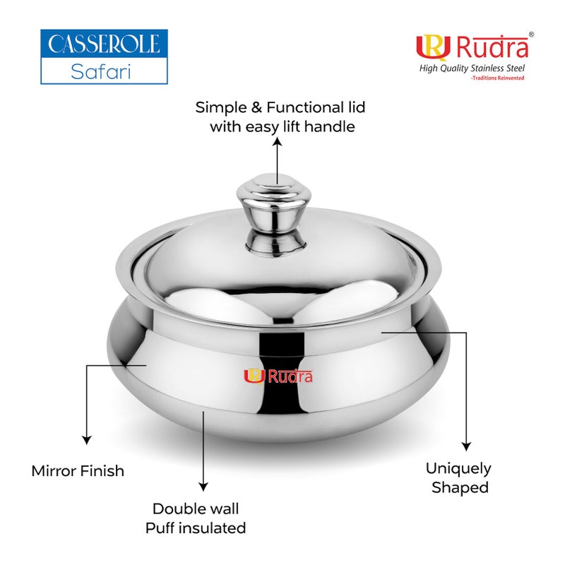 RUDRA Safari Double Walled Stainless Steel Casserole, | PU Insulated | Hot & Cold | Hygiene | Odourless|Easy to Carry| (0.5 Litre) - Image 4