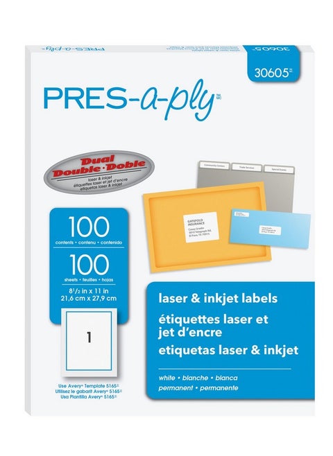 Laser Address Labels 8.5 X 11 Inches White Box Of 100 (30605)