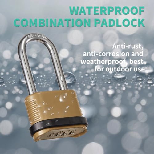 CINCINNO 4 Digit Combination Lock, Heavy Duty Combo Padlock with Long Shackle for Outdoor Use,Sheds, Locker, Storage Unit, Gym and Gate - Image 5
