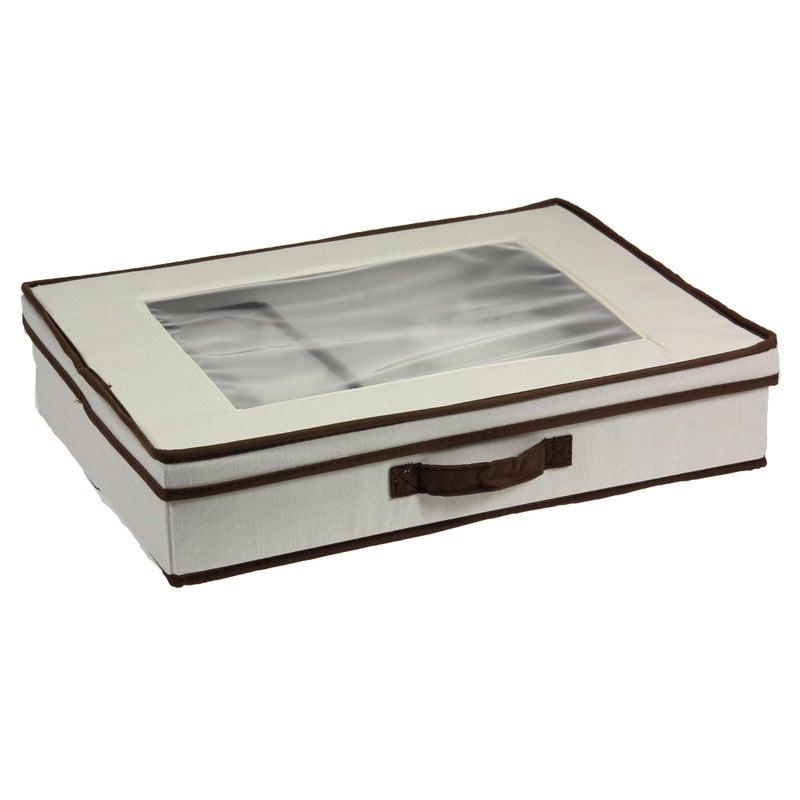 Household Essentials Household Essentials Natural 545 Vision Box with Lid and Handles  Tabletop Linen Storage Set Canvas with Brown Trim 