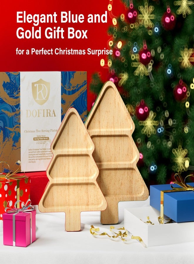 Dofira Serving Platters Set of 2, Wooden Christmas Tree Shaped Serving Trays, Charcuterie Board for Snacks Cheese Desserts Appetizers, Decorative Serving Dishes with Gift Box - Image 3