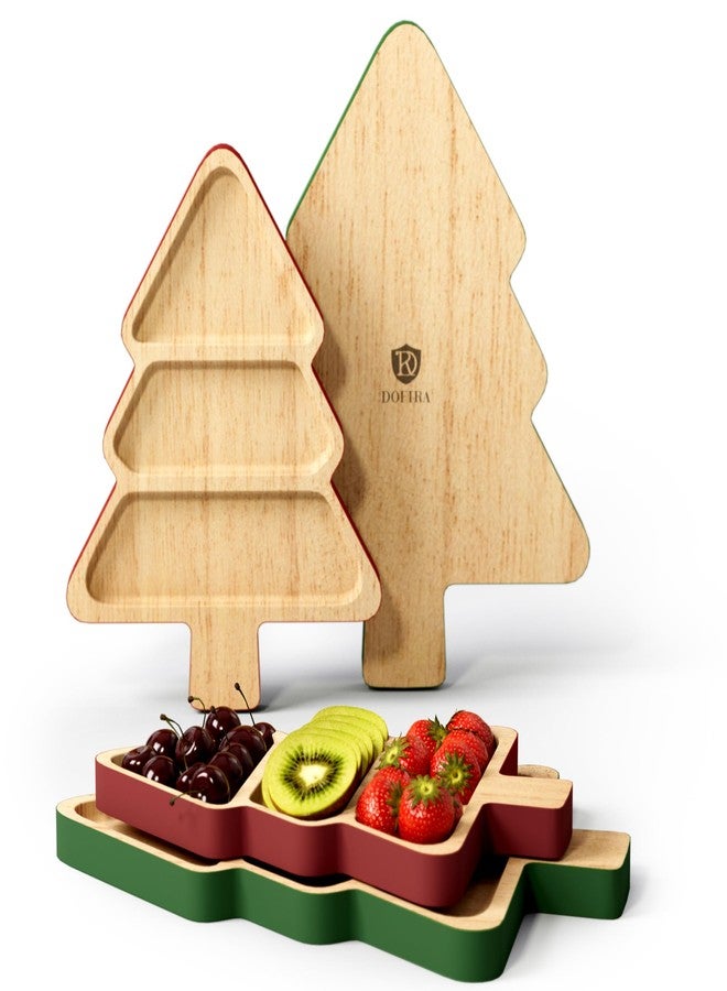 Dofira Serving Platters Set of 2, Wooden Christmas Tree Shaped Serving Trays, Charcuterie Board for Snacks Cheese Desserts Appetizers, Decorative Serving Dishes with Gift Box - Image 1