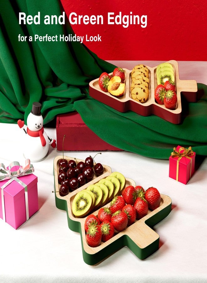 Dofira Serving Platters Set of 2, Wooden Christmas Tree Shaped Serving Trays, Charcuterie Board for Snacks Cheese Desserts Appetizers, Decorative Serving Dishes with Gift Box - Image 2