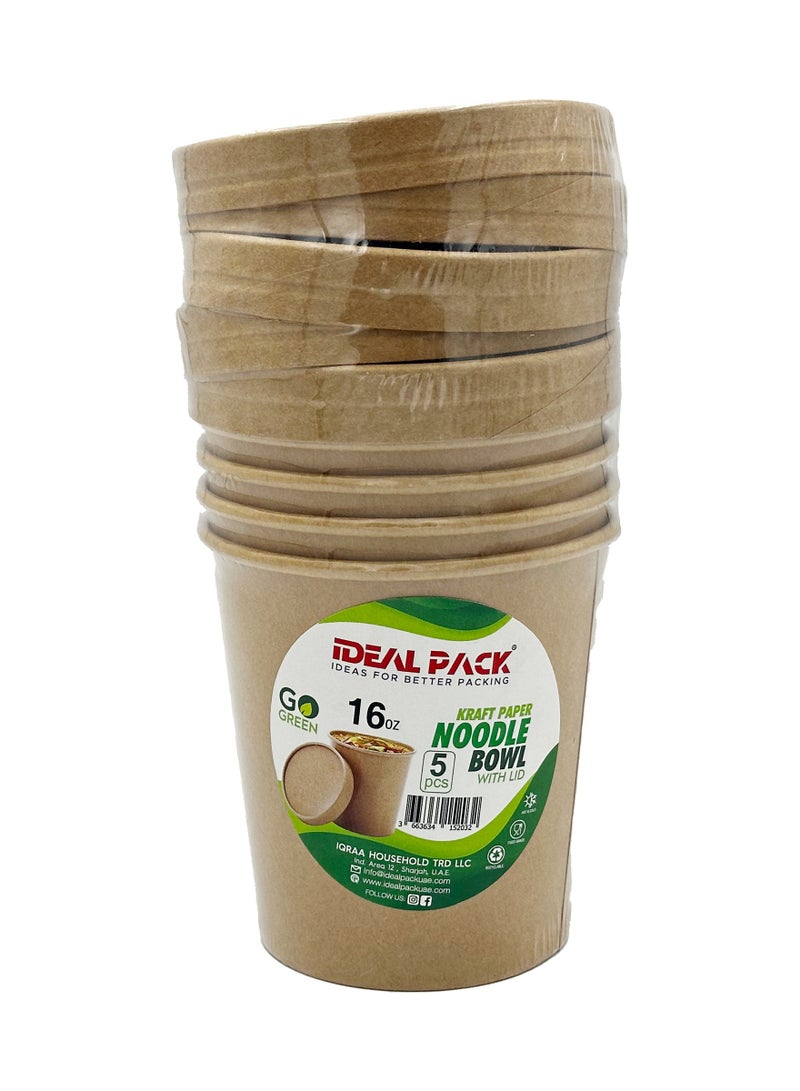 IDEAL PACK KRAFT PAPER NOODLE BOWL 16 OZ PACK OF 5 PCS 3 PKTS - Image 1
