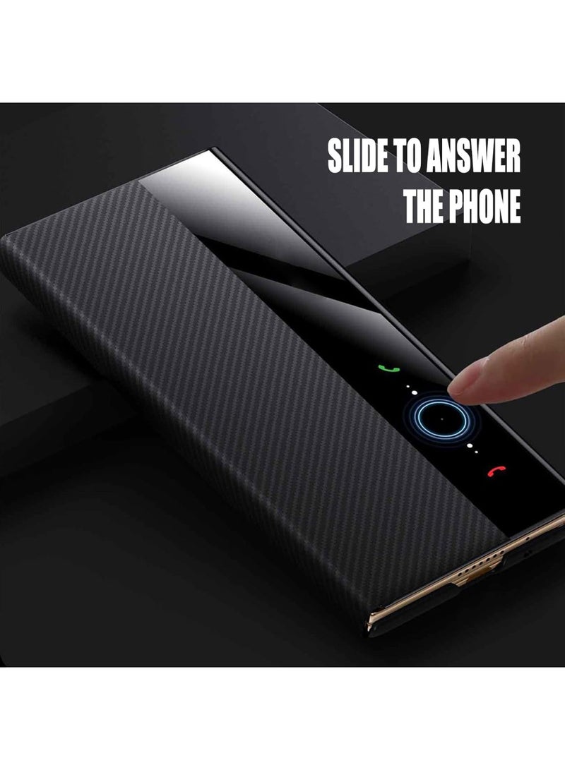 Aookay for Huawei Mate XT Magnetic Case, Smart Viewing Window Phone Case, Slim Luxury Business Carbon Fiber Pattern Leather Flip Cover (Black) - Image 2