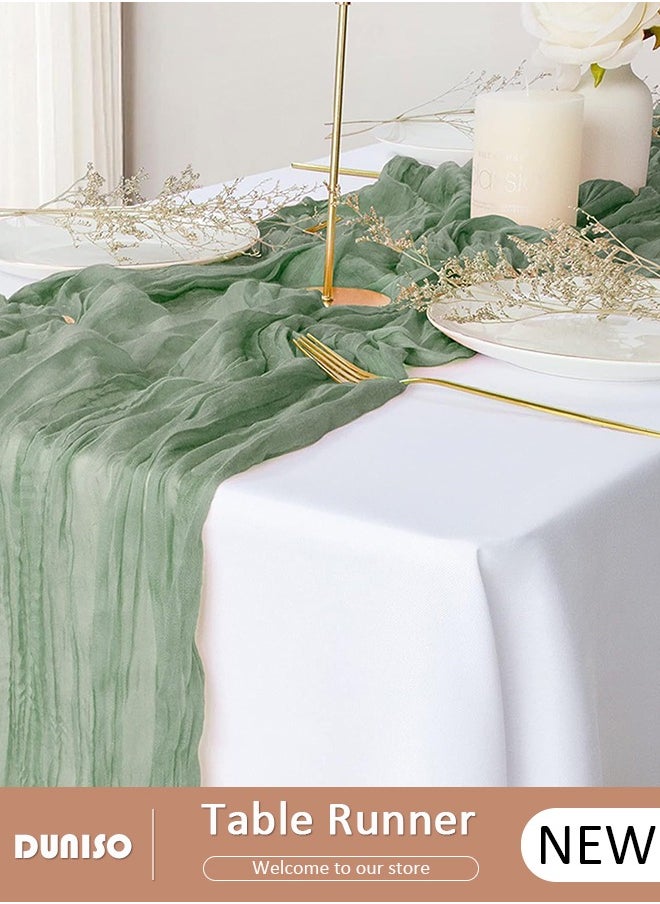 DUNISO Cheesecloth Table Runner, Boho Gauze Table Runner, Rustic Transparent Table Decor, Wedding Table Runner Bridal Shower Decoration, Vintage Table Centerpieces for Baby Shower Arch Birthday Party Dinner Events  - Image 1