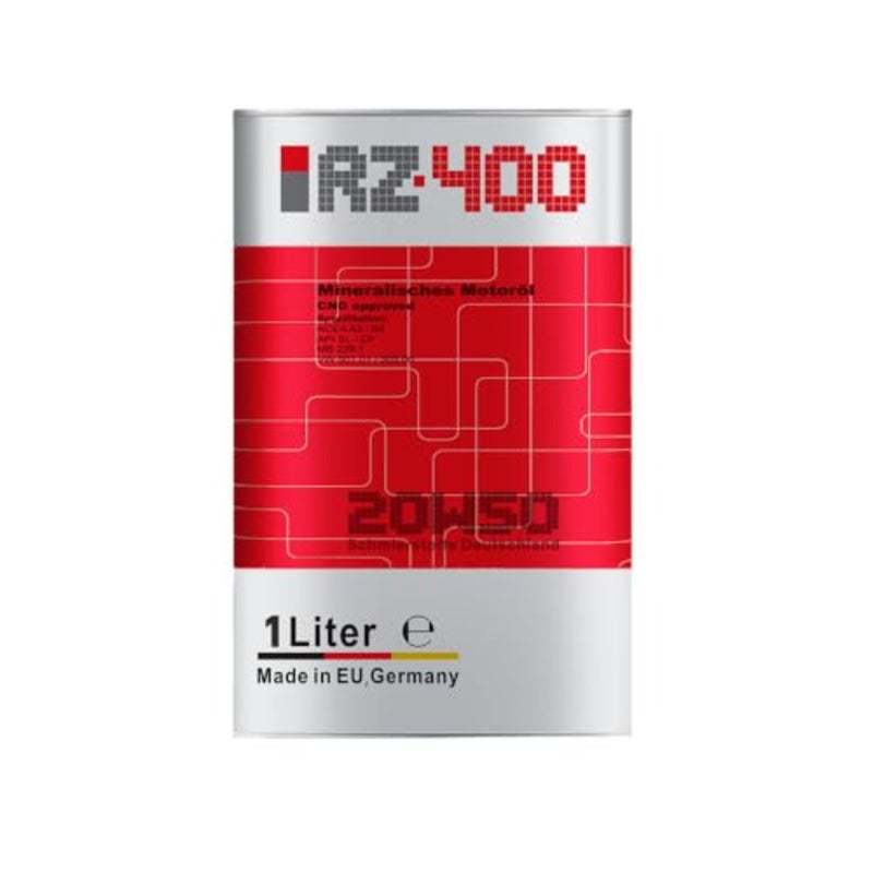 زيت محرك معدني Rzoil RZ400 20W-50، معتمد من الغاز الطبيعي المضغوط، 1 لتر، صنع في ألمانيا، ACEA A3/B4، API SL/CF، معتمد من MB 229.1 - Image 1