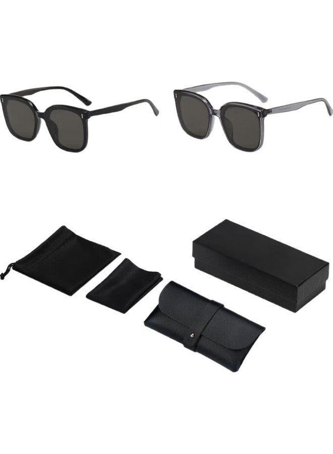 Bai Xiaoshe Sunglasses-127 [Couple Style, Gray Frame + Black Frame + Gift], Sun Protection Glasses, Gm Face-Slimming Effect, Driving Sunglasses - Image 1