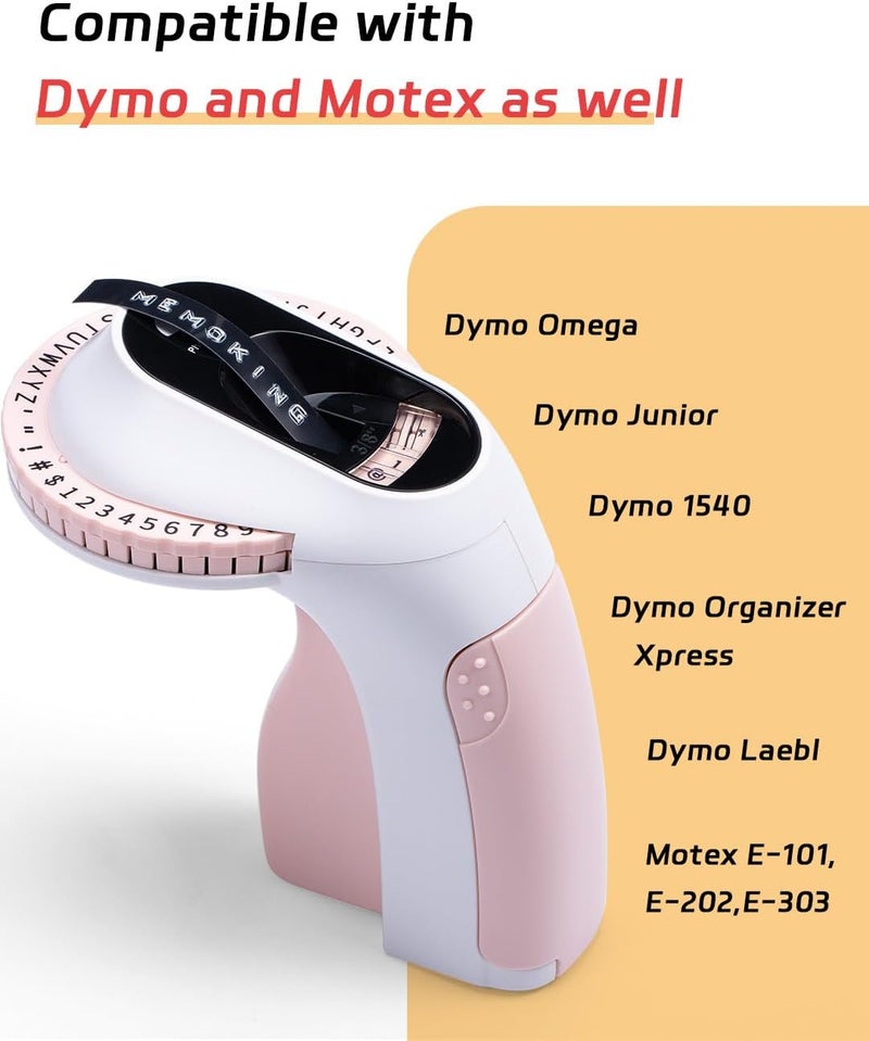 Memoking شريط ملصقات بارزة من Memoking مقاس 3/8 بوصة (9 مم) متوافق مع Phomemo وDymo Omega وDYMO Junior وVolenGo لصنع الملصقات البارزة، ملصقات بلاستيكية ثلاثية الأبعاد، عبوة من 5 قطع (أسود) - Image 4