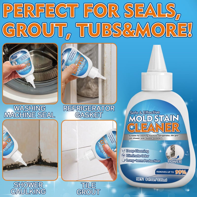 Vigorder Mold Stain Cleaner Gel, 8 FL oz Heavy-Duty Household Cleaner for Washing Machine Gasket, Shower Caulk, Bathroom Grout & Front Loader Seal - Image 2