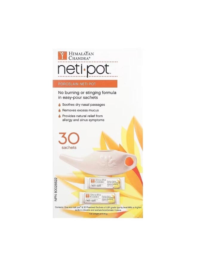 Himalayan Chandra - Porcelain Neti Pot with Neti Salt Saches 2.16 g - Image 1