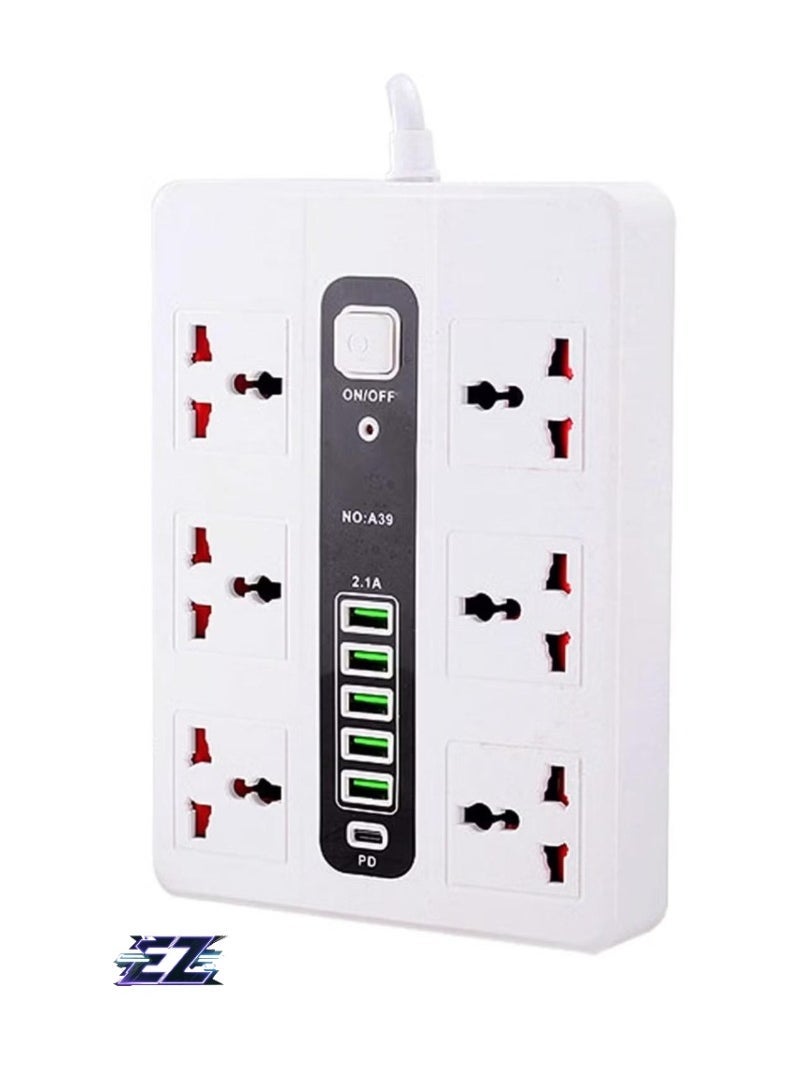 BGM Power Strip Surge Protector with USB, 6 AC Outlets & 5 USB + 1 Type C, 6 ft Extension Cord, Flat Plug Compact Desktop Station, Space-Saving Socket (GK-A39-WHT)  - Image 1