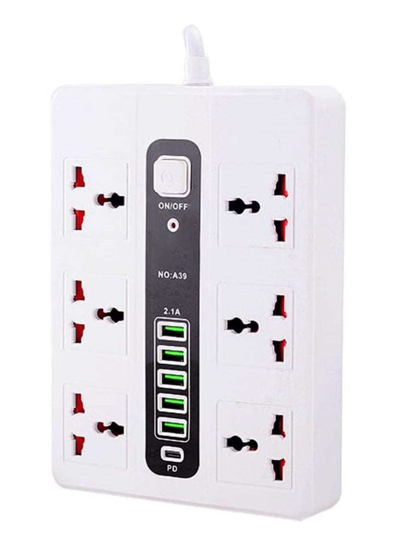 BGM Power Strip Surge Protector with USB, 6 AC Outlets & 5 USB + 1 Type C, 6 ft Extension Cord, Flat Plug Compact Desktop Station, Space-Saving Socket (GK-A39-WHT)  - Image 2