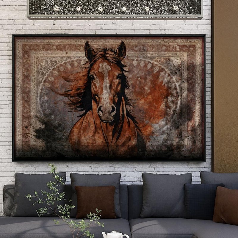 Marktna One piece, canvas print of a horse design with a hollow frame, measuring (90×60). - Image 3