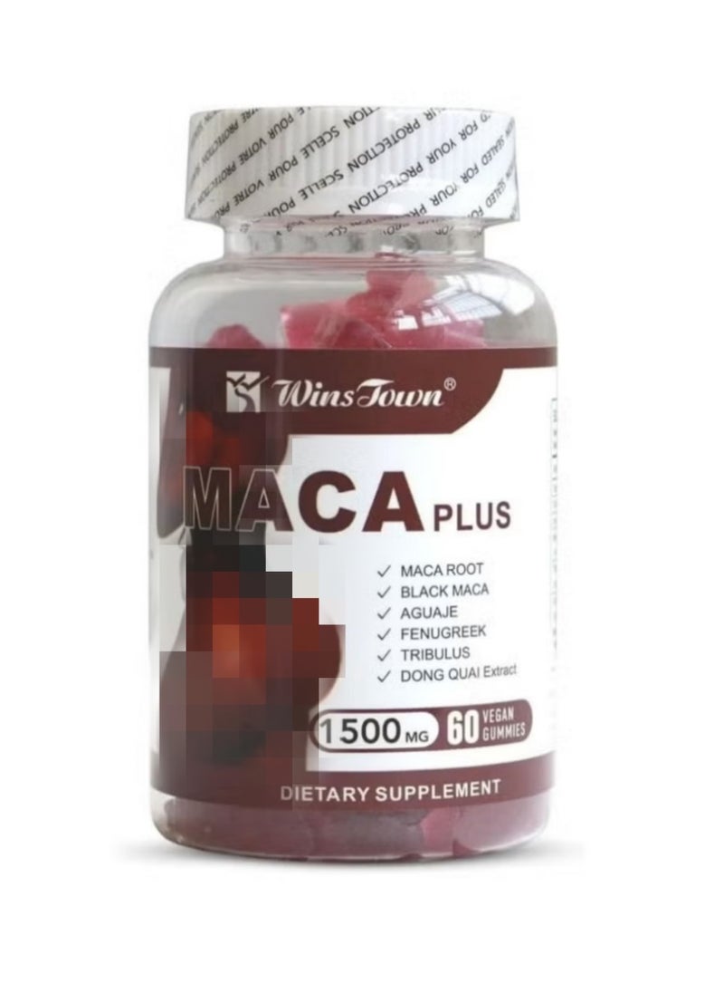 Wins Town Maca Plus for Women – 1500mg Gummies with Black Maca Root, Promotes Natural Feminine Contour & Vitality, 60 Fruity Gummies  - Image 2