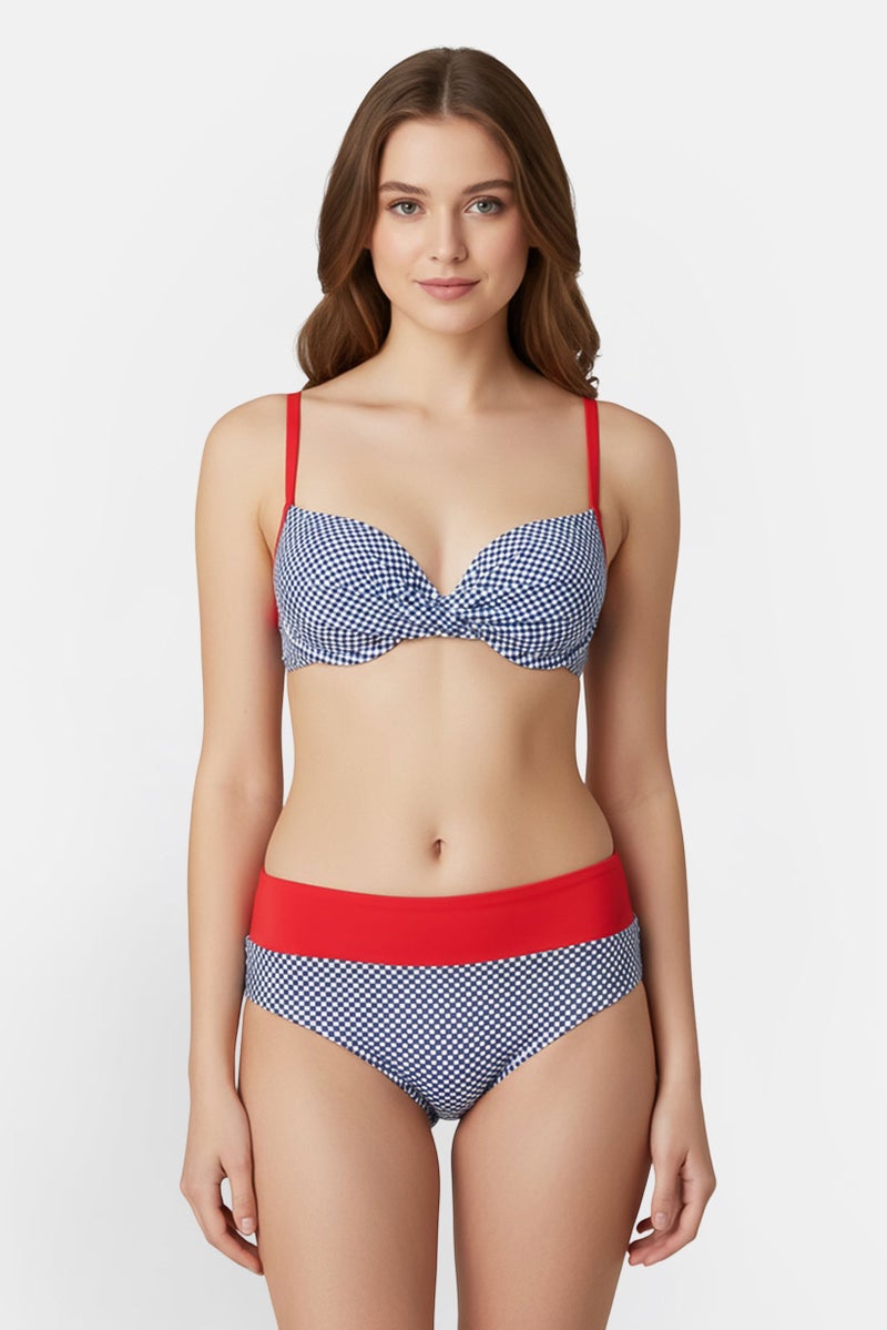 arena طقم بيكيني مكون من قطعتين للنساء، مزخرف بمربعات، متعدد الألوان - Image 1