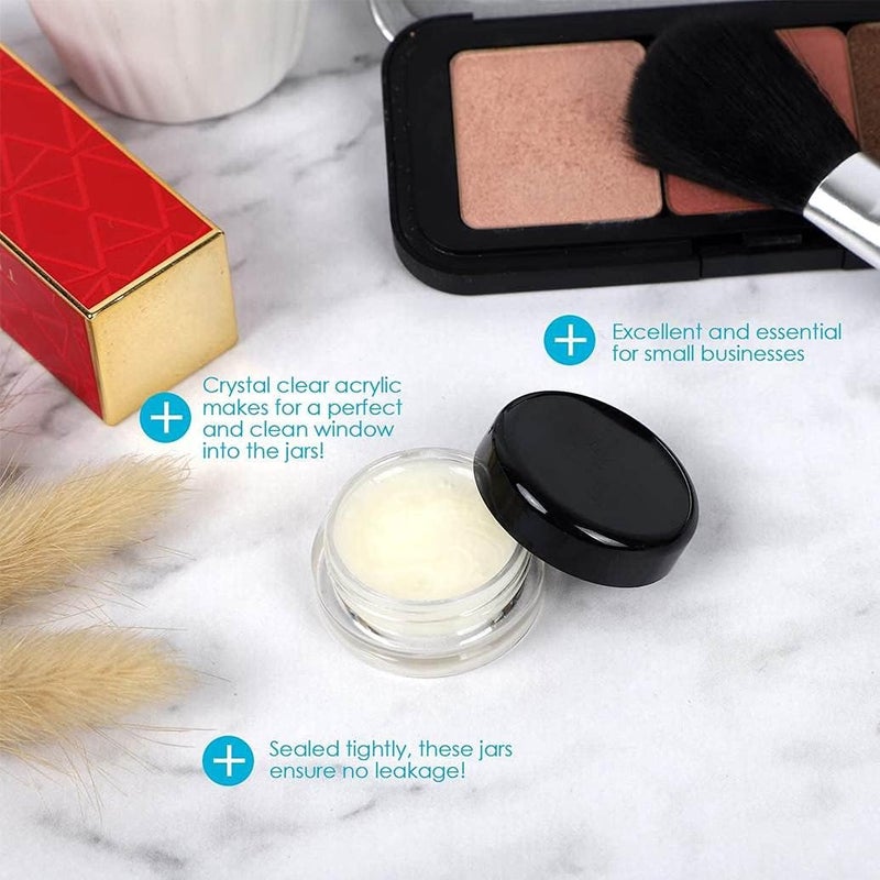 PackDost وعاء تجميلي شفاف من الأكريليك الفارغ مع أغطية داخلية مانعة للتسرب لبلسم الشفاه، مقشرات الشفاه، زبدة الجسم، ظلال العيون، مستحضرات التجميل ومنتجات التجميل DIY. (أسود، 8 مل) (عبوة من 50) - Image 3