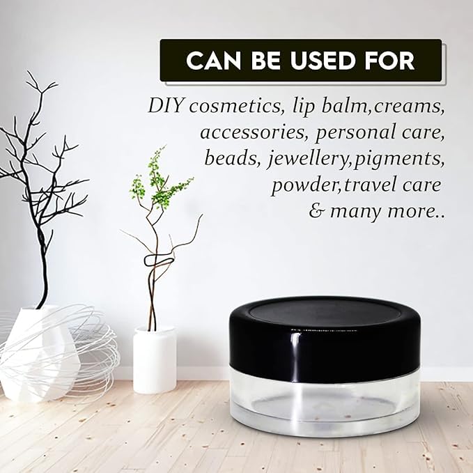 PackDost وعاء تجميلي شفاف من الأكريليك الفارغ مع أغطية داخلية مانعة للتسرب لبلسم الشفاه، مقشرات الشفاه، زبدة الجسم، ظلال العيون، مستحضرات التجميل ومنتجات التجميل DIY. (أسود، 8 مل) (عبوة من 50) - Image 5