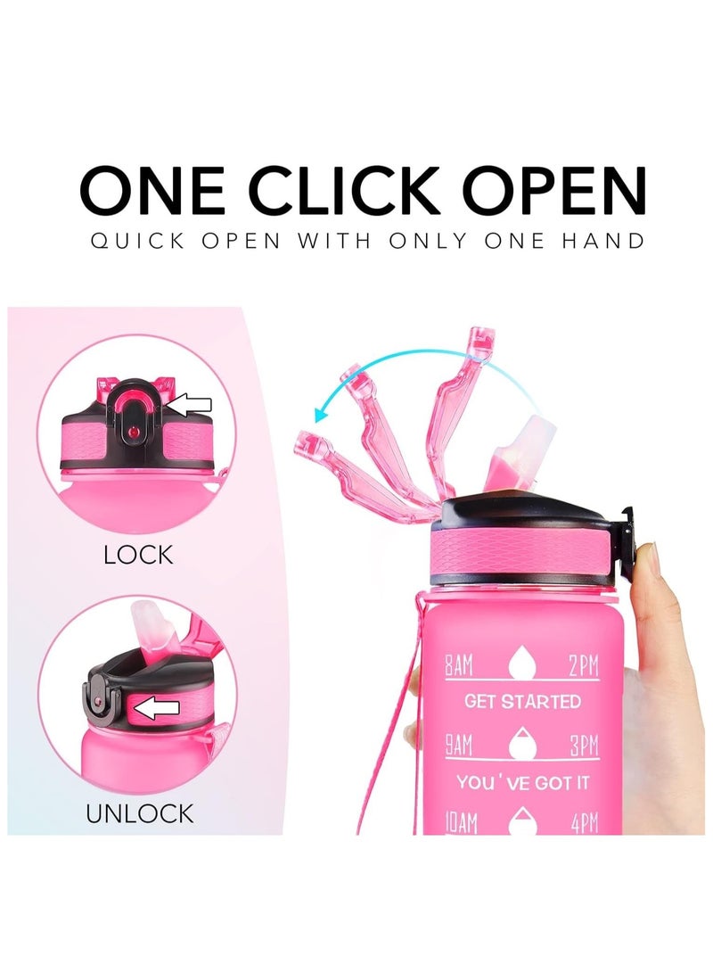 UREVO Motivational Sports Water Bottle with Time Marker and Straw Leakproof for Fitness Gym Outdoor Use Blue Pink - Image 3