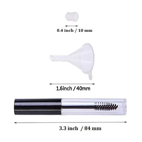 Comicfs 20 Pcs 4ml Transparent Reusable Empty Bottle Tube Container Makeup Vials Cosmetic Tool for Eyelash Growth Oil/Mascara with Rubber Inserts 8 Pcs Funnels (Black) - Image 4