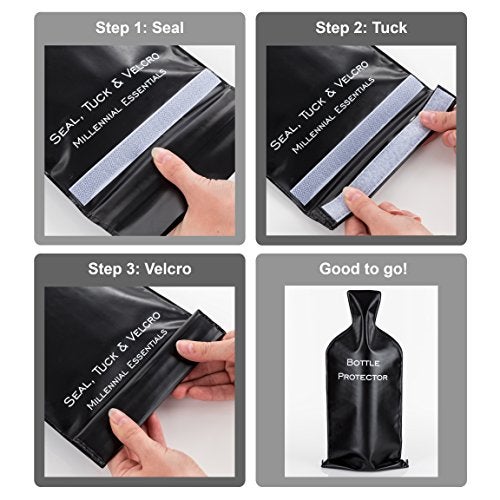 Millennial Essentials Reusable Wine Bottle Protector for Travel (4 Pack) - Wine Bags with Double Air Bubble Cushion Inner Skin and Leak Proof Exterior Ensures Safe Transportation in Luggage - Great Gift for Wine Lovers - Image 4