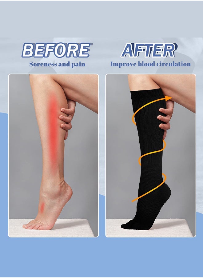 VITION 3 Packs Men and Women's Compression Socks 15-20 mmHg Moderate Pressure Medical Quality Support Best Comfort Fit Moisture Wicking Circulation Travel White/Blue/Black XXL - Image 2