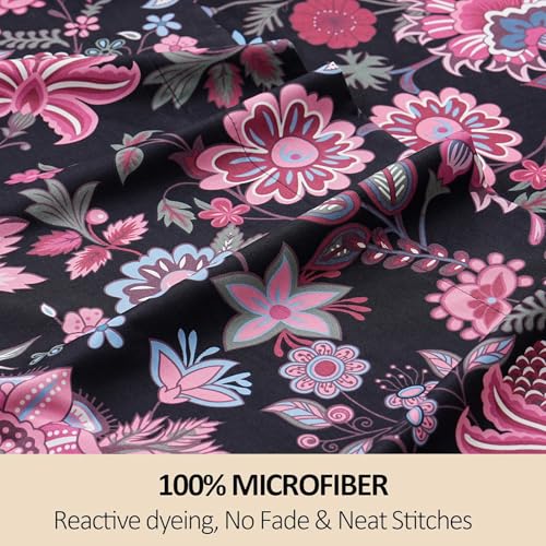 MEISHANG King Sheet Set - Ultra Soft Floral Sheets Brushed Microfiber,1800 Thread Count Floral Bed Sheets Oeko-Tex Certificated - Black Yellow - Image 3