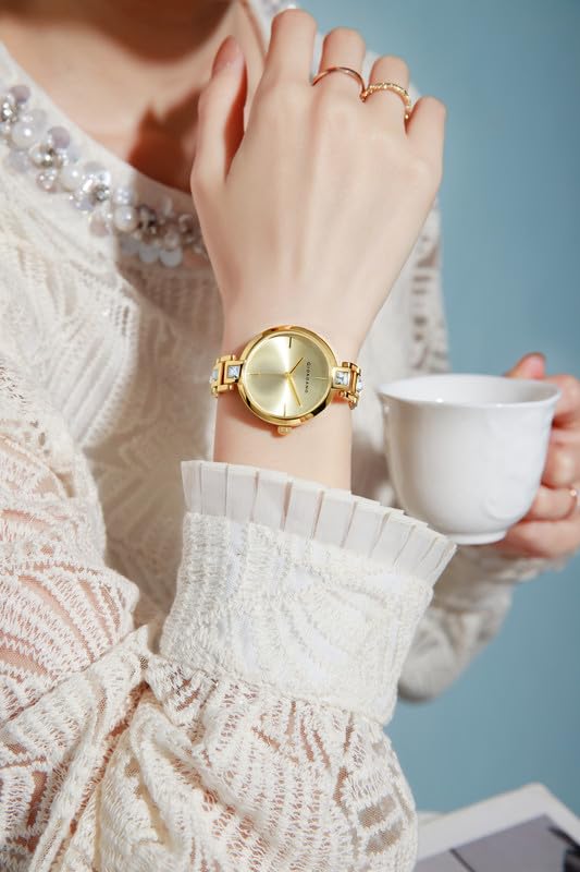 Giordano Luxury Watch for Women – Sleek Dial with Gold Accents and Two-Tone Stone Studded Stainless Steel Strap - Image 2