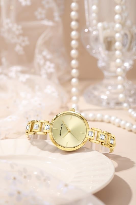 Giordano Luxury Watch for Women – Sleek Dial with Gold Accents and Two-Tone Stone Studded Stainless Steel Strap - Image 3