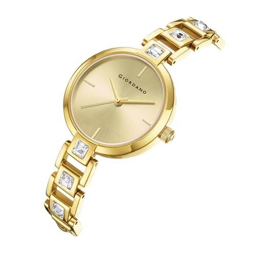 Giordano Luxury Watch for Women – Sleek Dial with Gold Accents and Two-Tone Stone Studded Stainless Steel Strap - Image 4