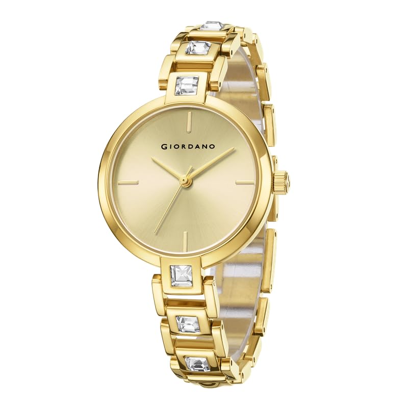 Giordano Luxury Watch for Women – Sleek Dial with Gold Accents and Two-Tone Stone Studded Stainless Steel Strap - Image 1