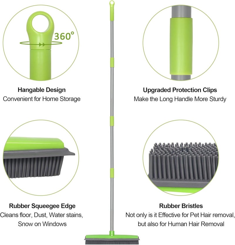 Lanhope Rubber Broom and Pet Hair Removal Brush Set for Carpet, Fur Remover Broom with Squeegee for Wooden Floor, Detailing Lint Remover Brush for Pet Dog Cat Hair Car Interior - Image 1