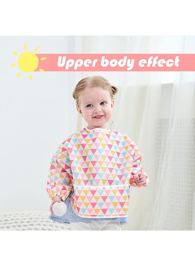 Little Dimsum Full Sleeved Feeding Bib 2 Pack,Baby & Toddler Waterproof Bib Apron,Food Protection Large Pocket Eating Smock 6-36 Months(Pink/Red) - Image 5