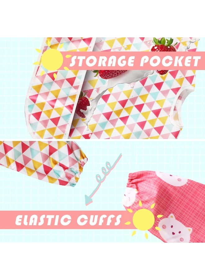 Little Dimsum Full Sleeved Feeding Bib 2 Pack,Baby & Toddler Waterproof Bib Apron,Food Protection Large Pocket Eating Smock 6-36 Months(Pink/Red) - Image 2