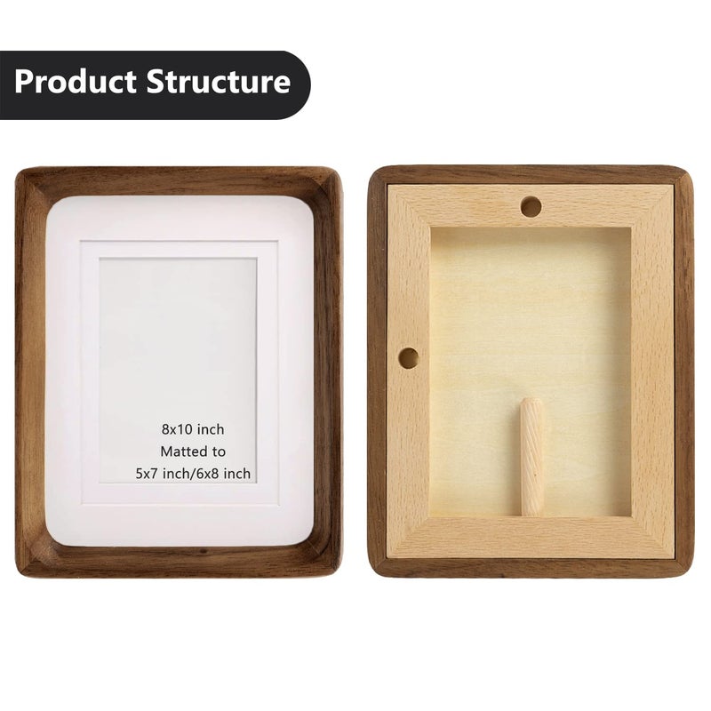 Natural Wood Photo Frames Inspired Tabletop Picture Frame with Mat  Vertical or Horizontal Display (Walnut  8x10 matted to 5x7/6x8)  - Image 4