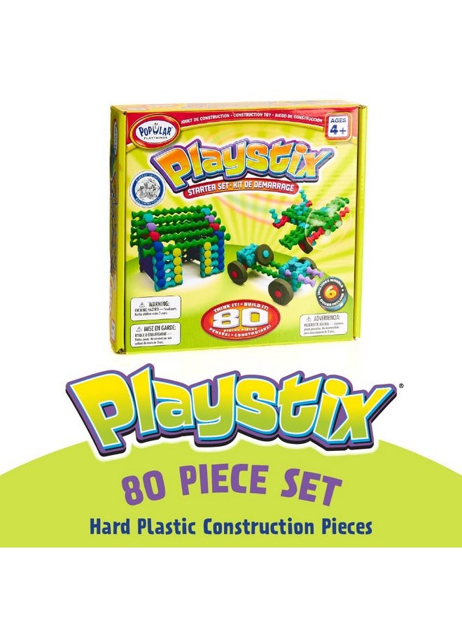 Popular Playthings POPULAR PLAYTHINGS Playstix Starter Set Construction Toy Building Blocks 80 Piece Kit  - Image 2