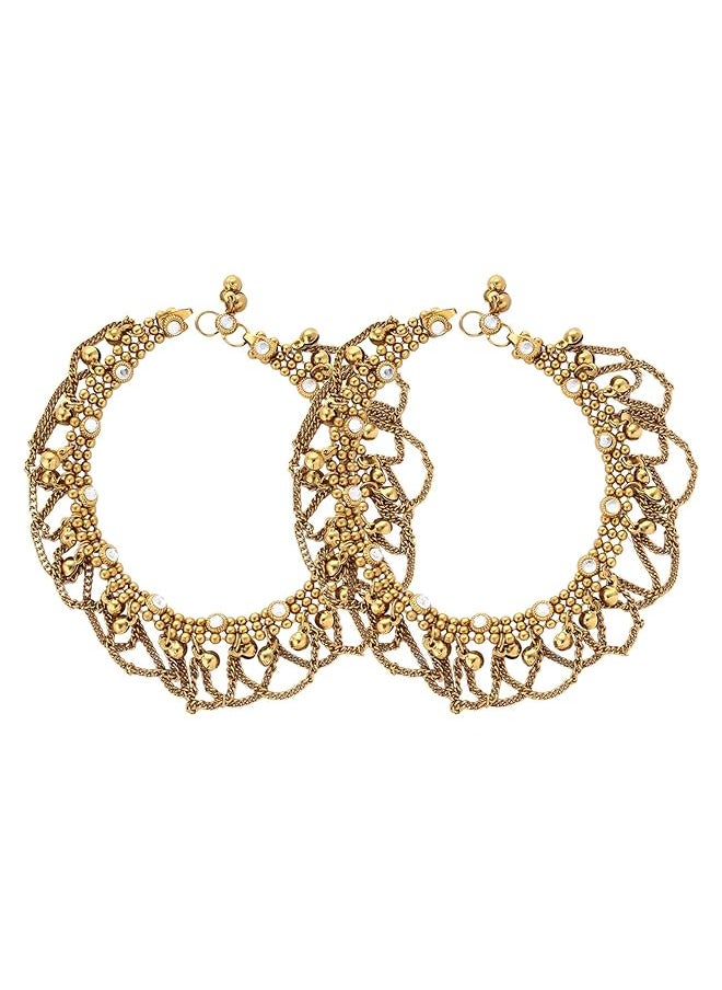 Shining Diva Fashion Non Precious Metal Gold Antique Kundan Payal Anklet For Women 6807A  - Image 3