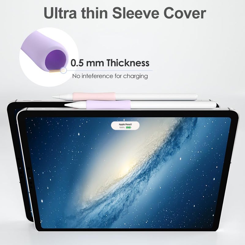 ProElife 2-Pack Ergonomics Grip Holder for Apple Pencil 2nd Gen & Apple Pencil (USB-C) Accessory Slim Silicone Protective Sleeve Cover Holder, No Interference for Magnetic Charging (Pink/Purple) - Image 3
